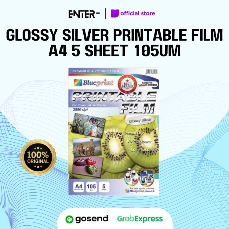 

Blueprint Glossy Silver Printable Film A4 5 Sheet 105um Kiwi