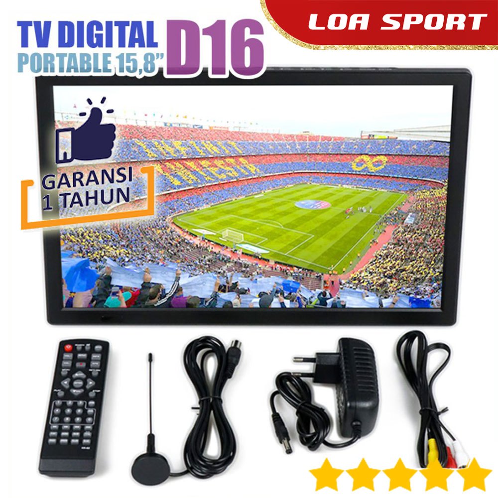 Televisi TV Digital LCD Portable 15.4 Inch D16 DVB T2 Baterai 1500mAh