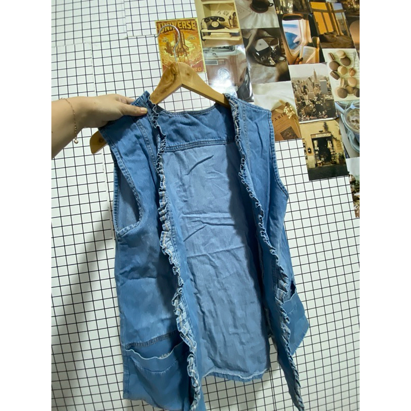 blazer jeans biru kantong preloved / blazer biru jeans preloved / blazer kantong