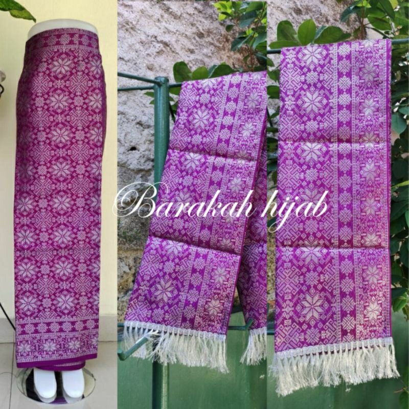 Satu Set Rok Songket Selendang segiempat glamor Ciput Cardigan Outer Bawahan Model Tradisional Tenun