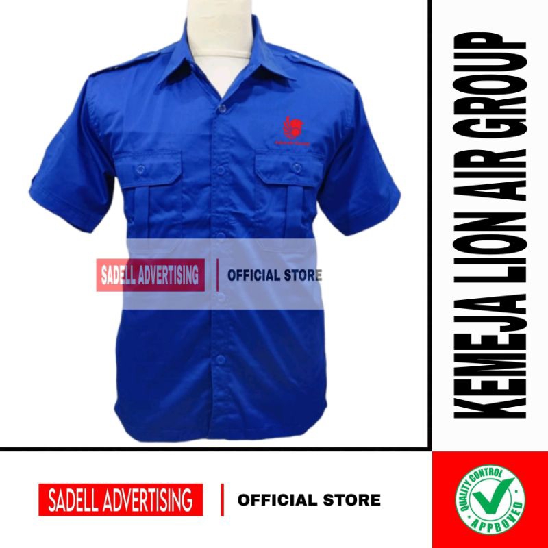 Kemeja Lion Air Group Seragam Lion Air Group Biru PDH Lengan Pendek Pria Bordir