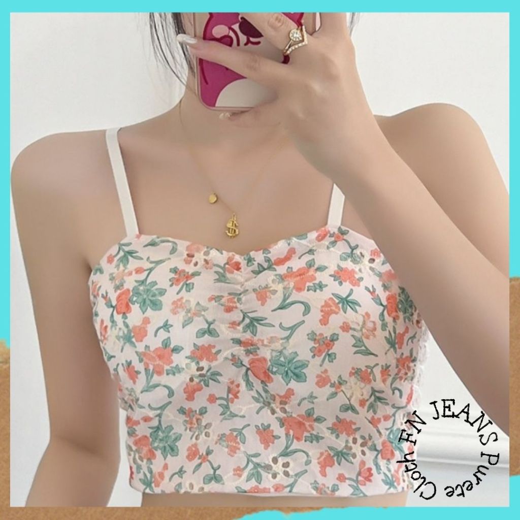 Baju Singlet Crop Sexy Premium Baju Crop Floral Tanktop Fashion Wanita PDW 23
