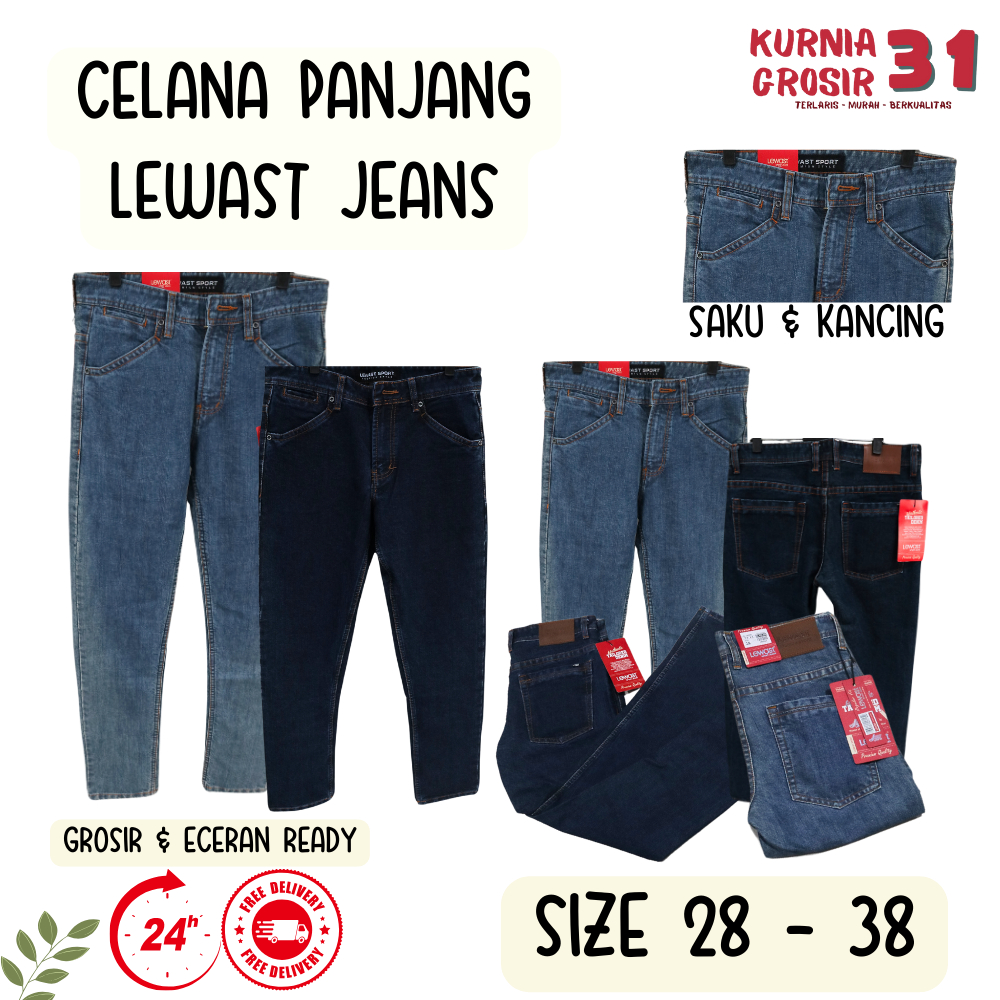 Celana Panjang Pria LEWAST JEANS BIRU ukuran 28-38 / Celana Kerja Pria / Celana Formal / Celana Basi