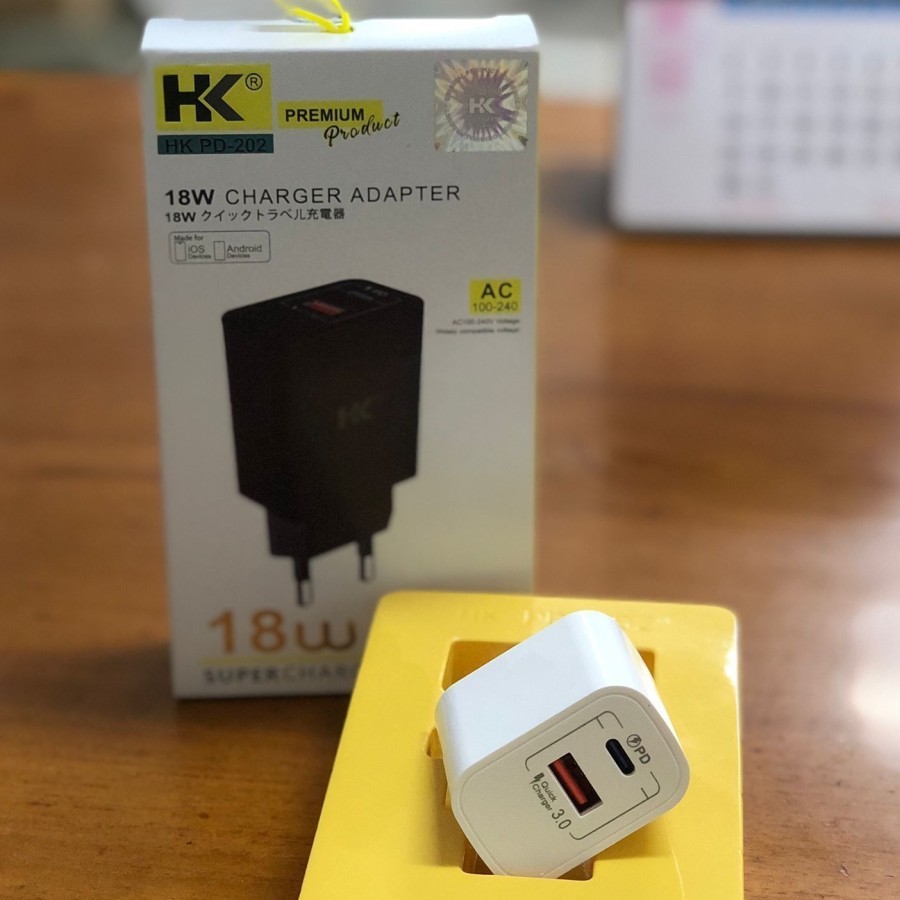 BATOK CHARGER / CASAN HK TC-PD202 USB & TYPE-C ORIGINAL 18W MANTUL MURAH MERIAH