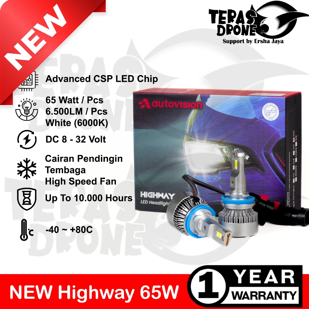 LED Autovision Highway D2 D2R D2S H1 H4 H7 H8 H9 H11 H16 HB3 HIR2 - 65 Watt