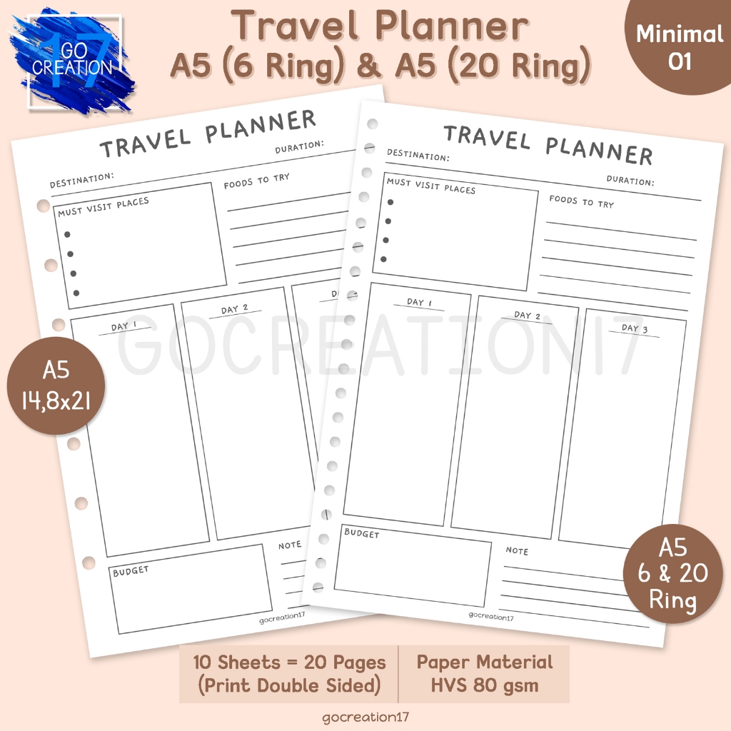 

Buku Planner Kertas Isi Binder Travel Plan Simple Minimalis A5