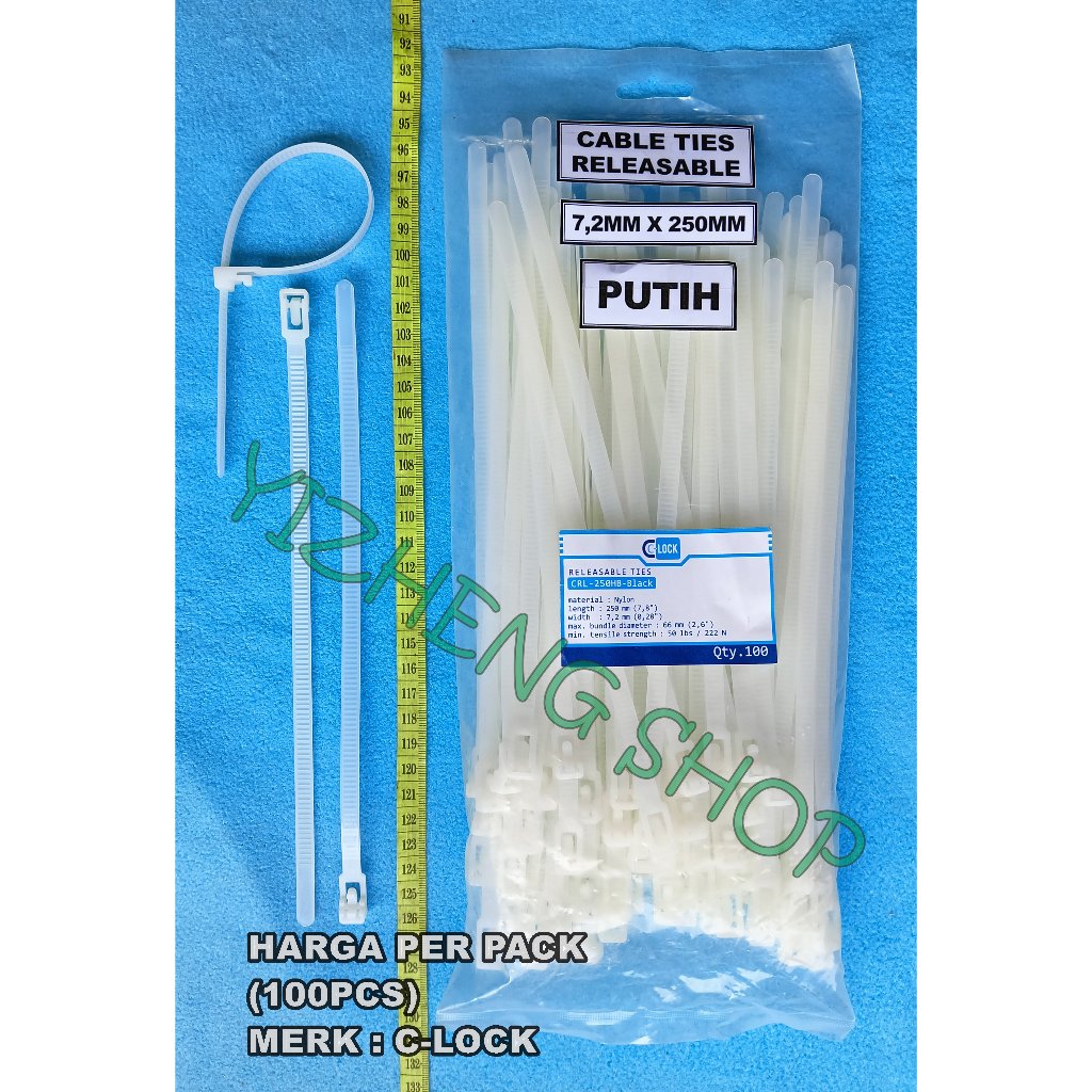 

CABLE Ties RELEASABLE 7,2MM X 250MM C-LOCK PUTIH 1 PACK