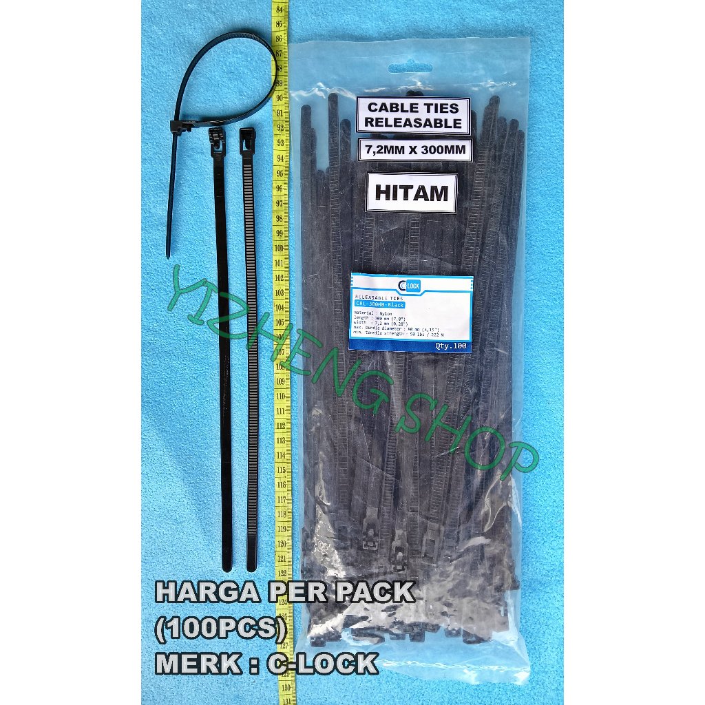 

CABLE TIES RELEASABLE 7,2MM X 300MM C-LOCK HITAM 1 PACK