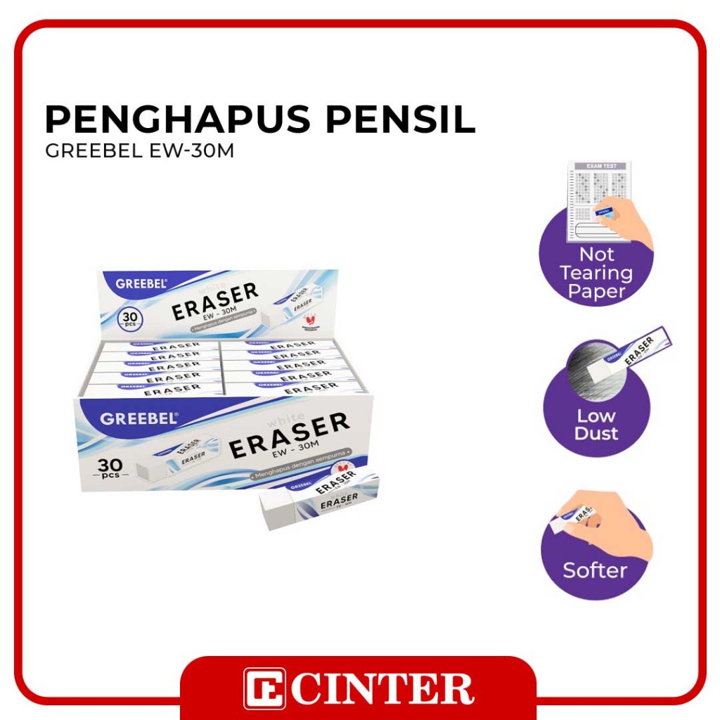 

GREEBEL - PENGHAPUS / SETIP / KARET KOREKSI / ERASER EW-30M PANJANG WHITE