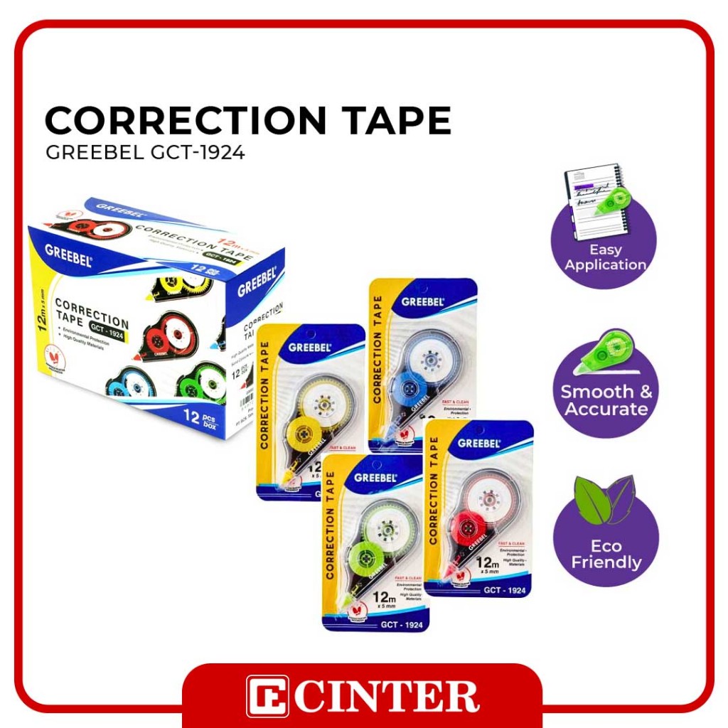 

GREEBEL - CORRECTION TAPE / PITA KOREKSI / TIP X KERTAS GCT-1924 UKURAN 12MX5MM