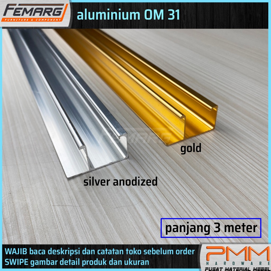 profil handle aluminium OM 31 FEMARG | profil alumunium gagang pintu lemari edging