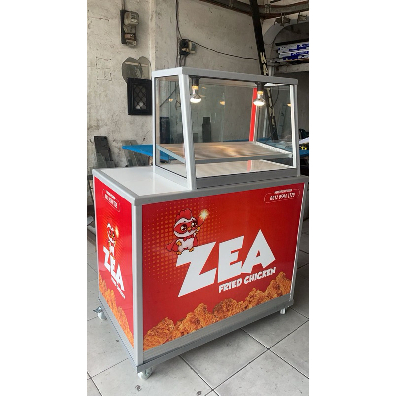 Booth / Etalase / Gerobak Alumunium Fried Chicken Stiker