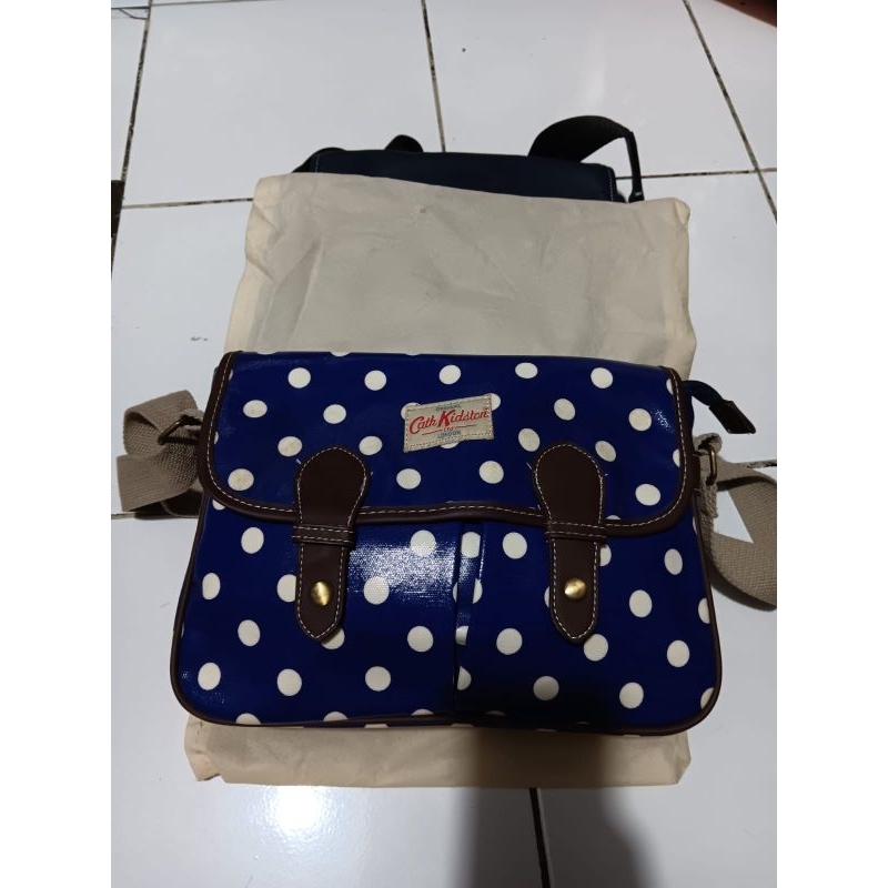 TAS SELEMPANG WANITA CATH KIDSTON POLKADOT BLUE [ PRELOVED ]