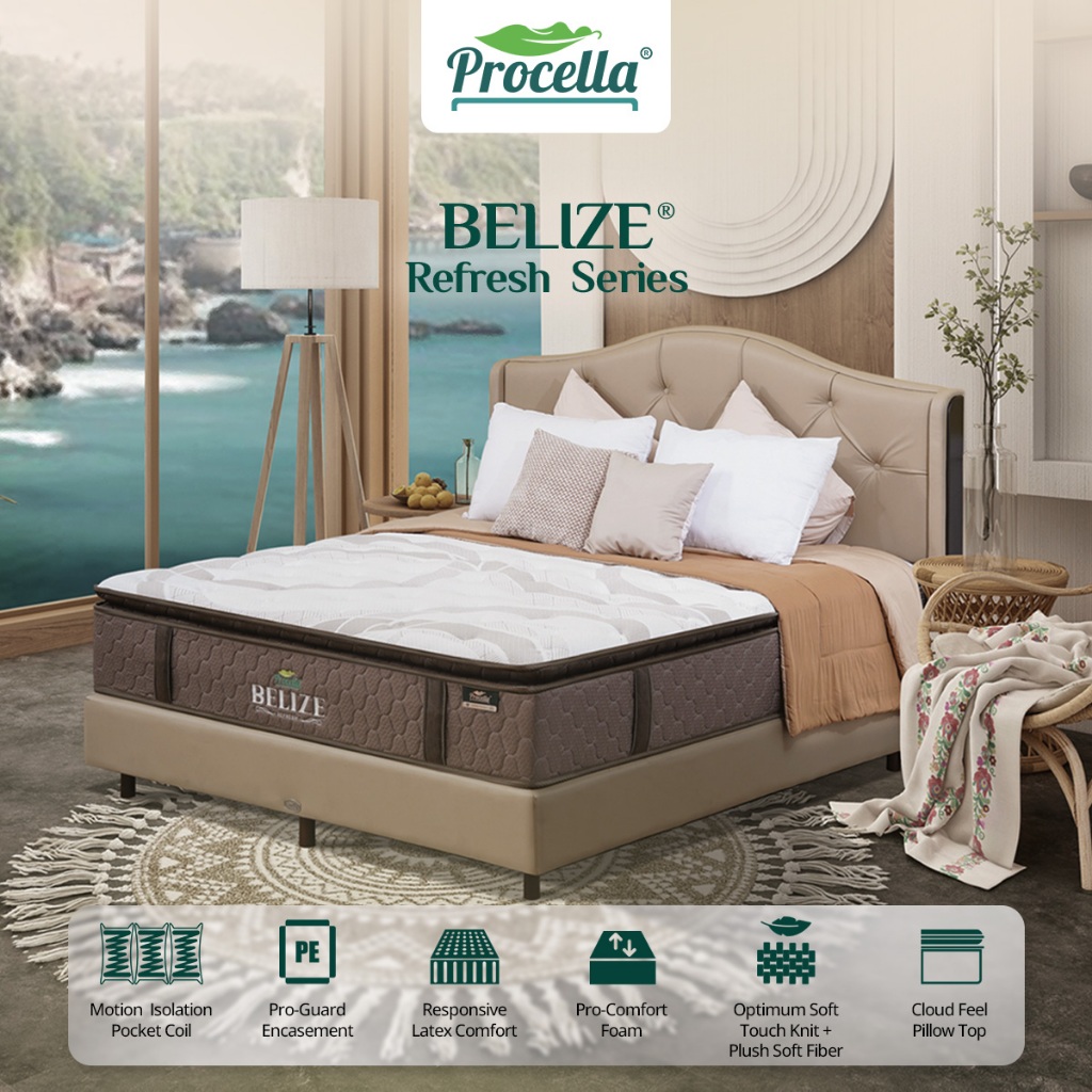 Kasur Pillowtop Pocket Springbed Belize Procella Olympic Plushtop 100x200 120x200 160x200 180x200 20