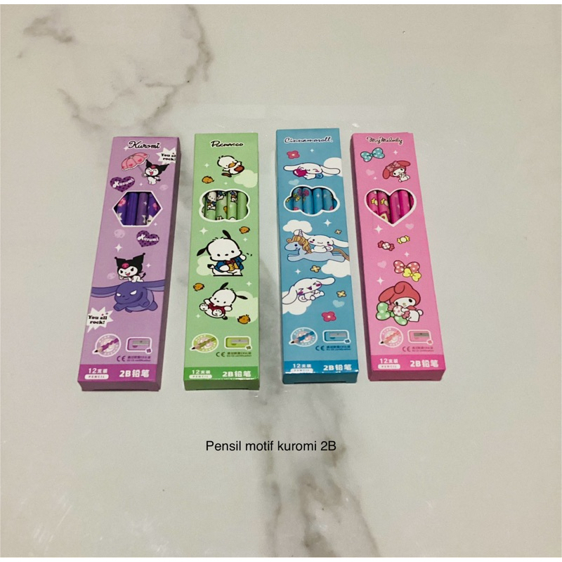 

pensil motif sanrio, kuromi 2B & pensil writing motif capy bara, per kotak isi 12 pensil