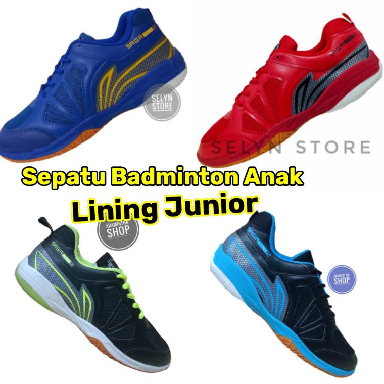 Stock Ready sepatu badminton anak lining saga junior