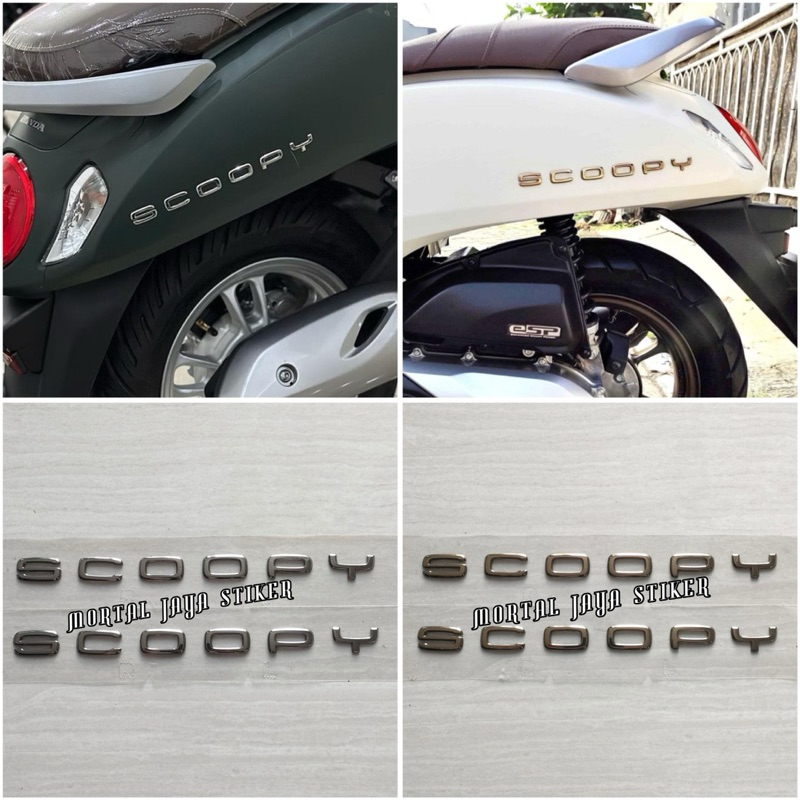 EMBLEM TIMBUL TULISAN LOGO SCOOPY NEW GOLD & CHROME