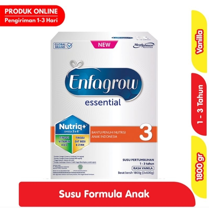 

Enfagrow Essential 3 Susu Pertumbuhan 1 - 3 Tahun Vanila 1,8 kg