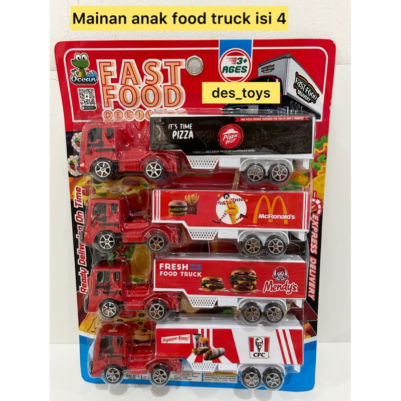 NEW MAINAN ANAK MOBIL TRUCK FAST FOOD CONTAINER FOOD TRUCK ISI 4 TRUCK PIIZZA MCD CFC