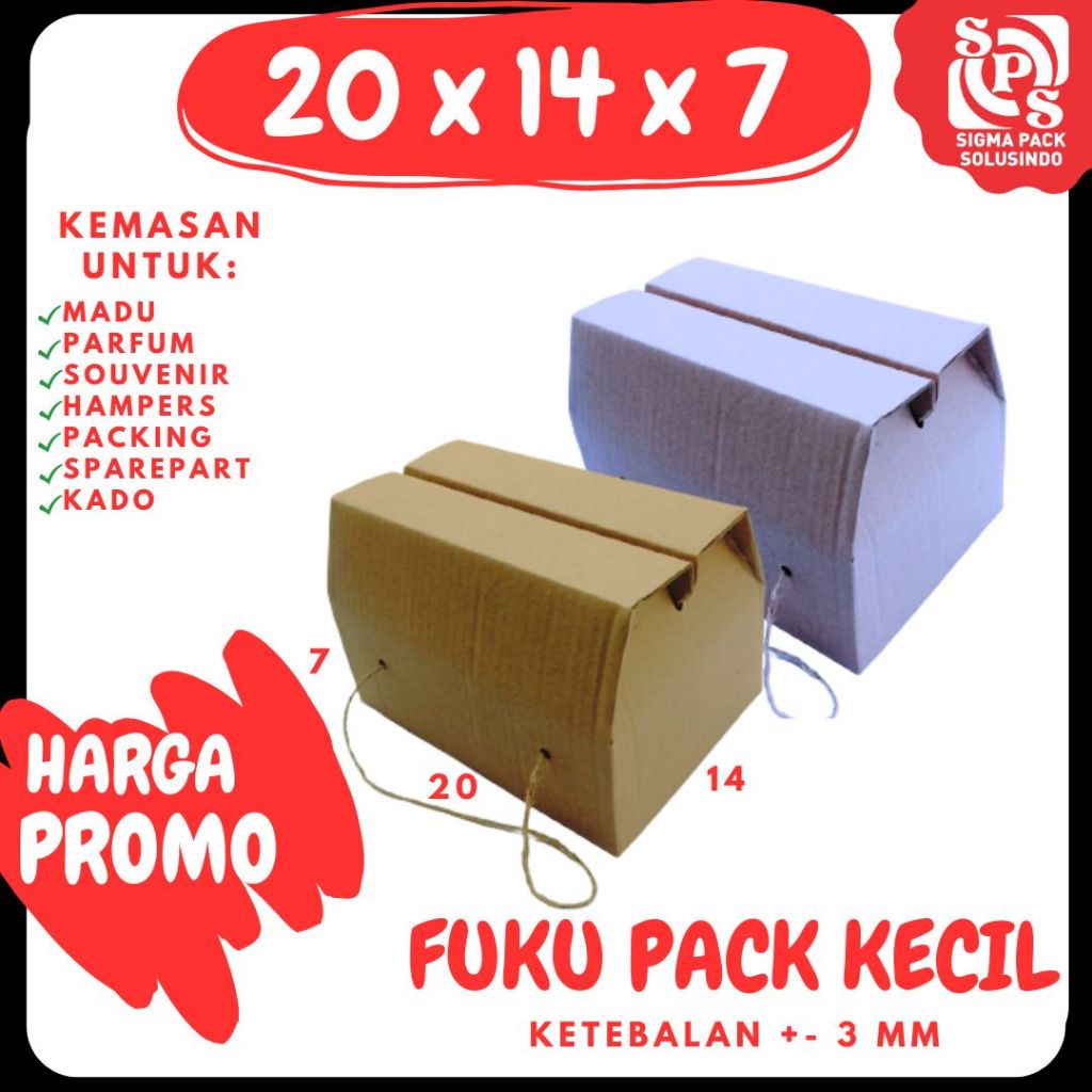 

Kardus Fuku Pack Kecil 20x14x7 Box Dus Packing Kotak Kemasan Karton Souvenir Hampers Buah
