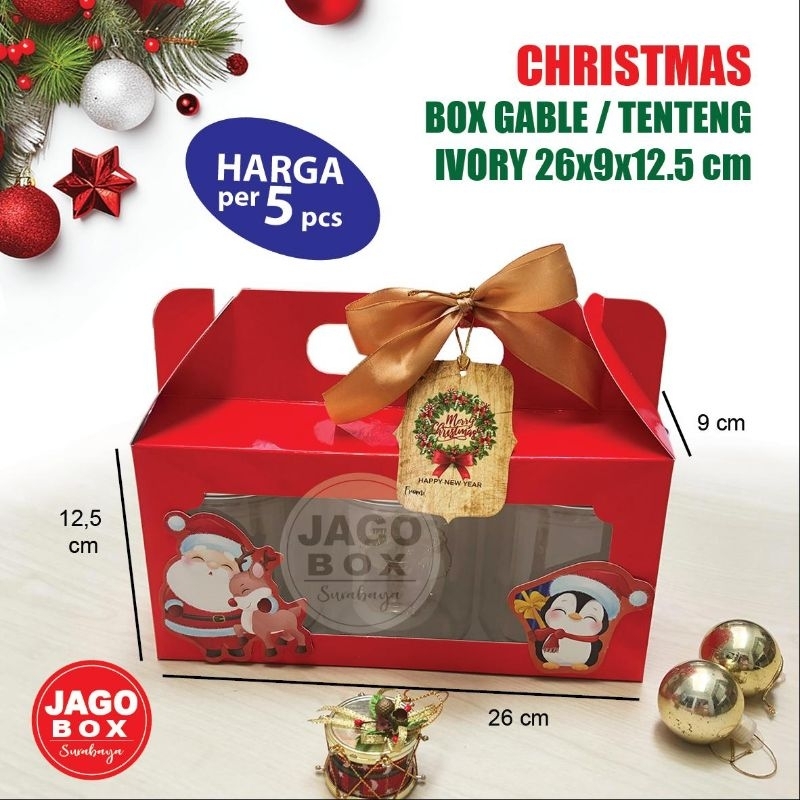 

5 BJ - Gable Box | Dos Tenteng Natal 26cm x 9cm x 12,5cm Ivory Merah