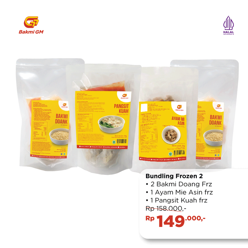 

Bakmi GM - Bundling Frozen 2 (2 Bakmi + Topping + Pangsit Kuah )