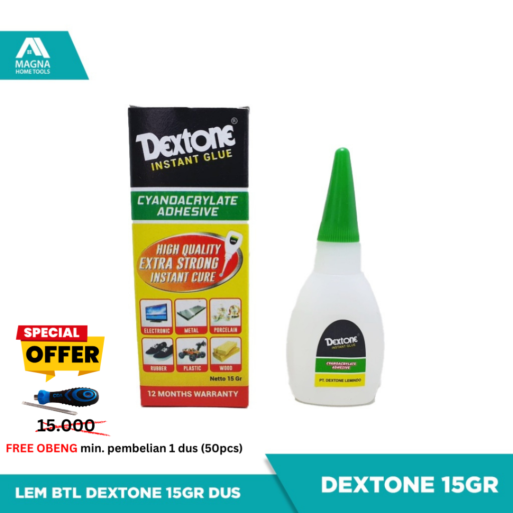 

LEM SUPER GLUE DEXTONE PLASTIK KAYU BESI RUBBER BOTOL 15GR