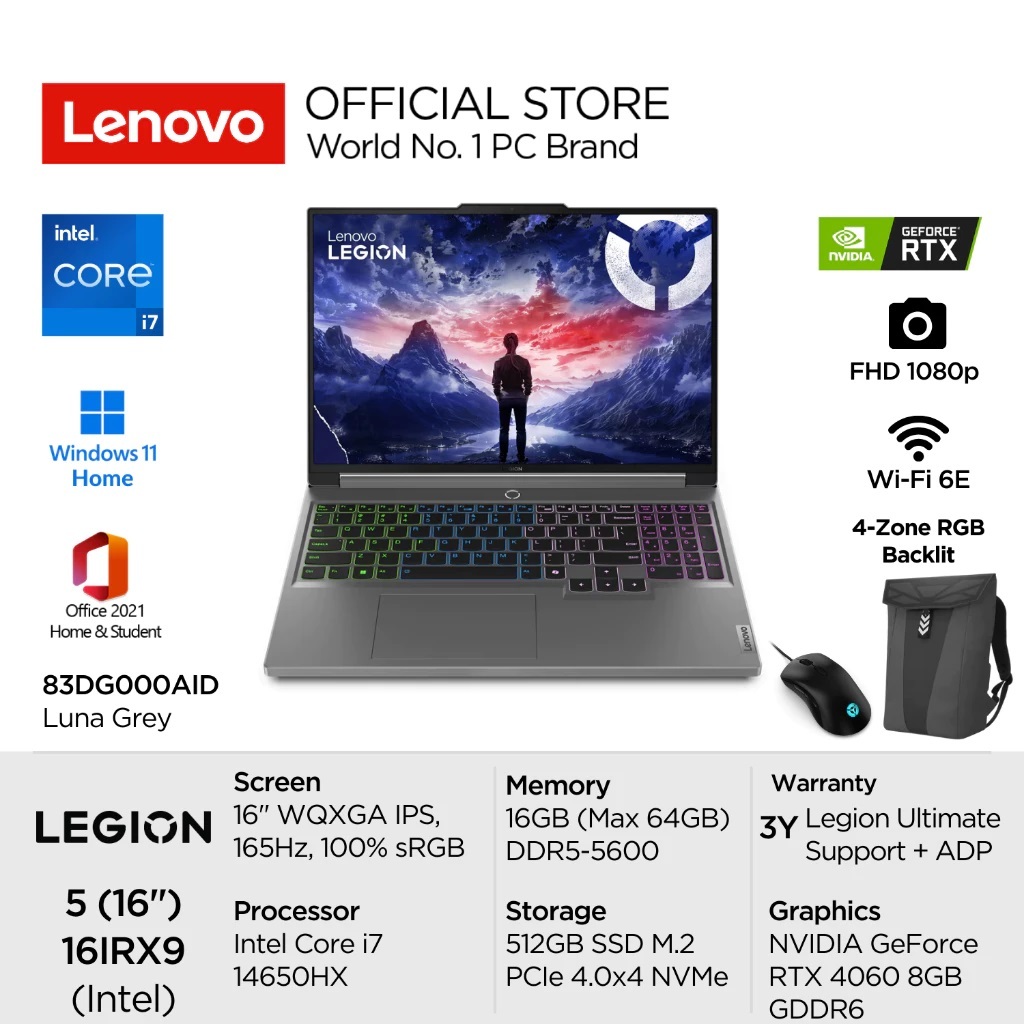 Lenovo Legion 5i 16IRX9 Core i7 14650HX 16GB 512GB RTX 4060-8GB W11+OHS