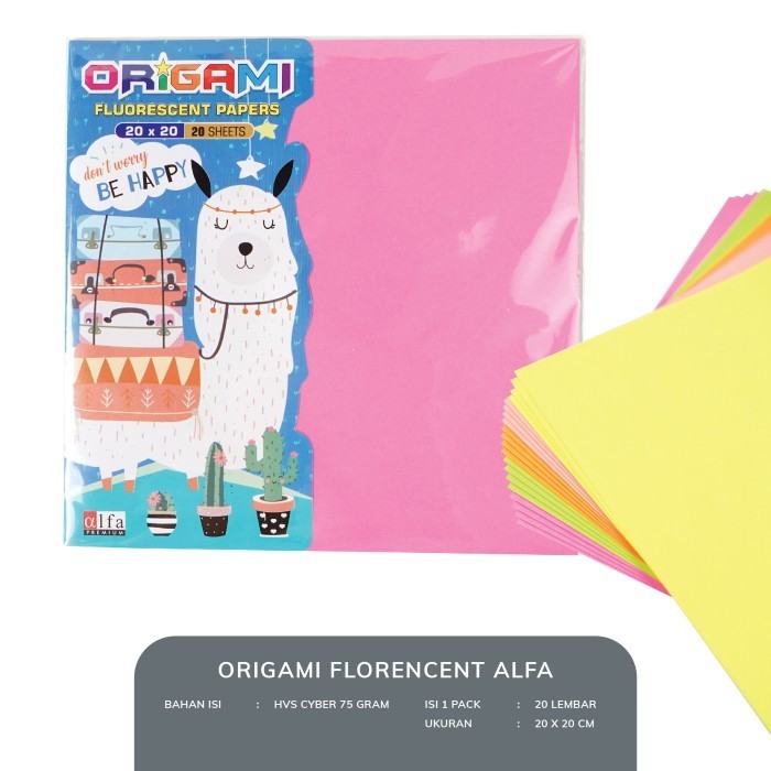 

ORIGAMI Ukuran 20x20 cm Isi 20 Lembar 2 Sisi Warna / Kertas Lipat Gunting Florencent ALFA Premium