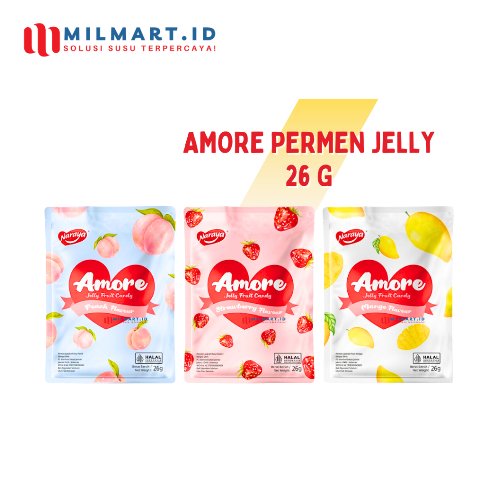 

NARAYA AMORE PERMEN JELLY 26 G RASA STRAWBERRY/PEACH/MANGO FRUIT CANDY