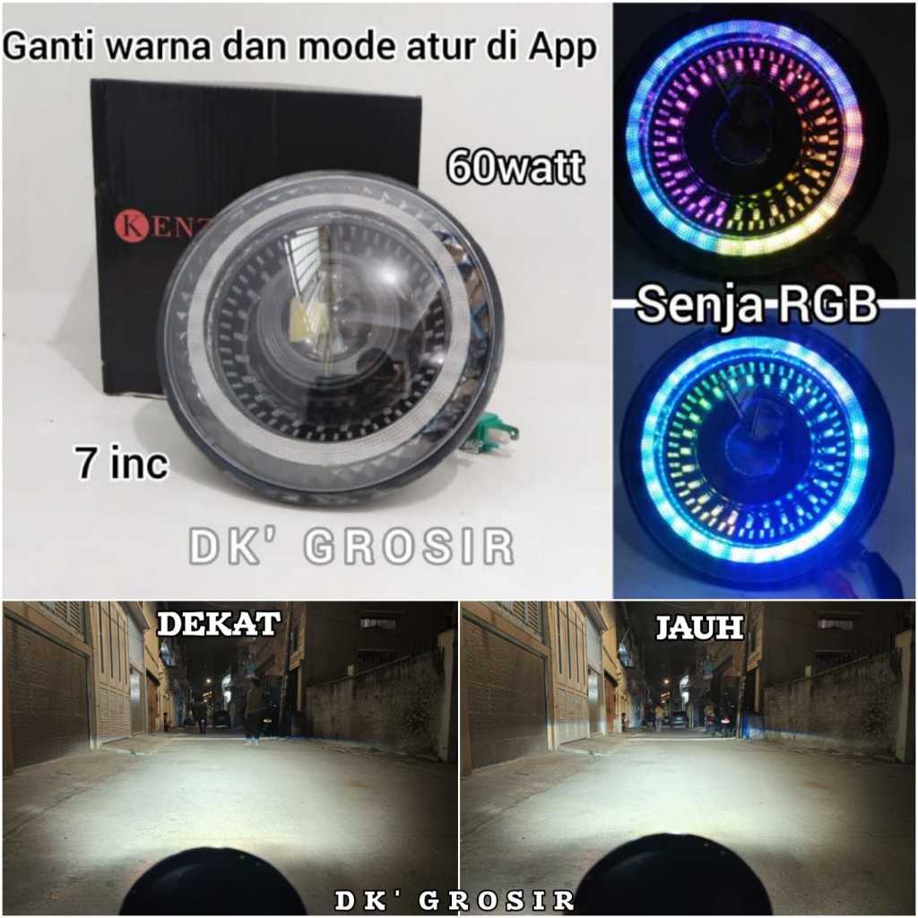 NEW Lampu tembak LED Bulat 7 INC High Low Putih 60watt senja RGB APP Tipe KZ955