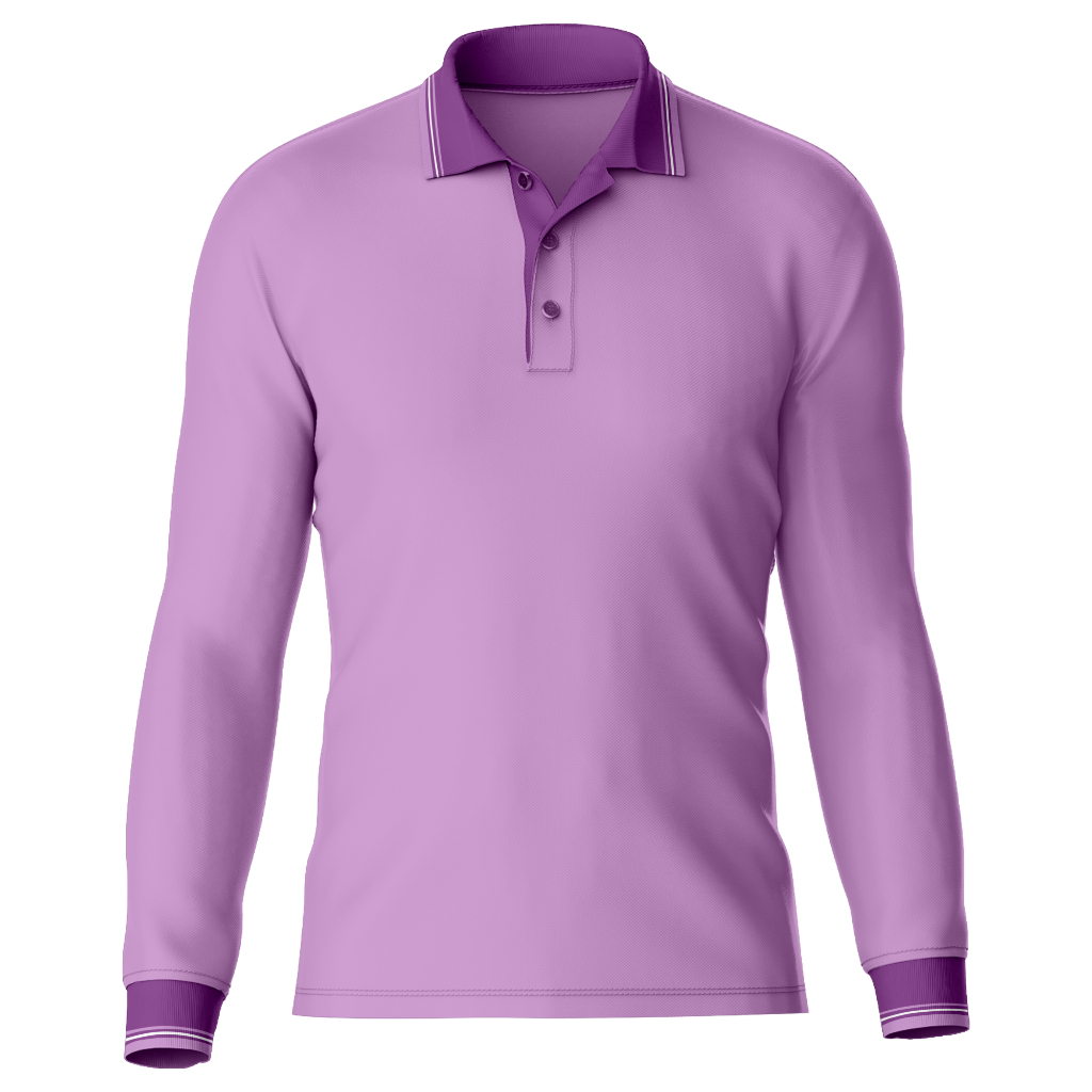 POLO SHIRT POLOS WANITA PRIA / KAOS POLO BASIC REGULAR FIT COD / PANJANG / UNGU MUDA KERAH UNGU TUA