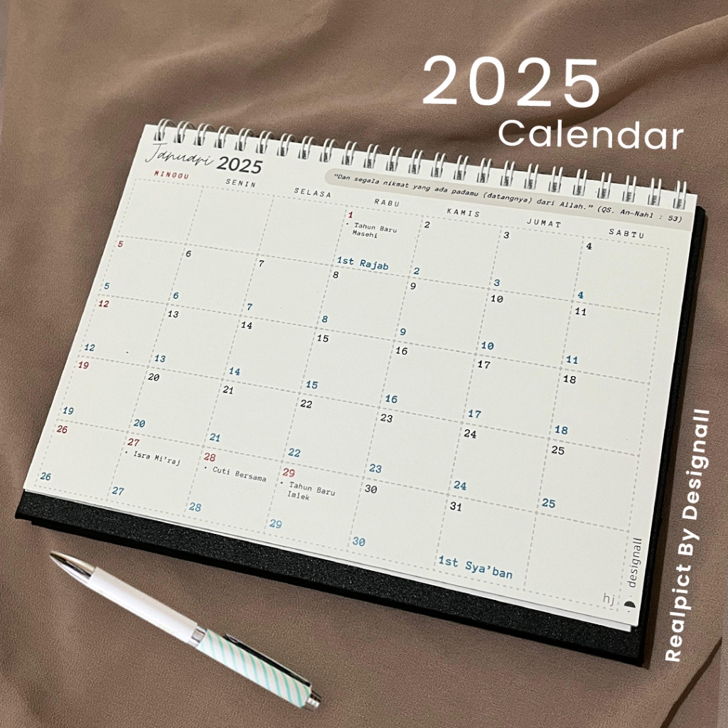 

Designall Kalender 2025 Hijriah Aesthetic Meja / Kalender Duduk Spiral HJ