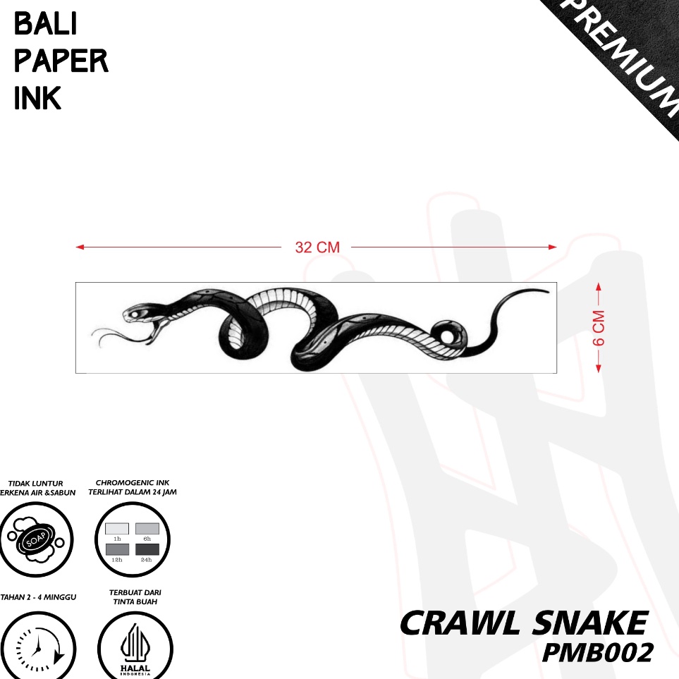 KODE S22W Crawl Snake PMB2  Premium Tattoo  By Bali Paper Ink Temporary Tatto