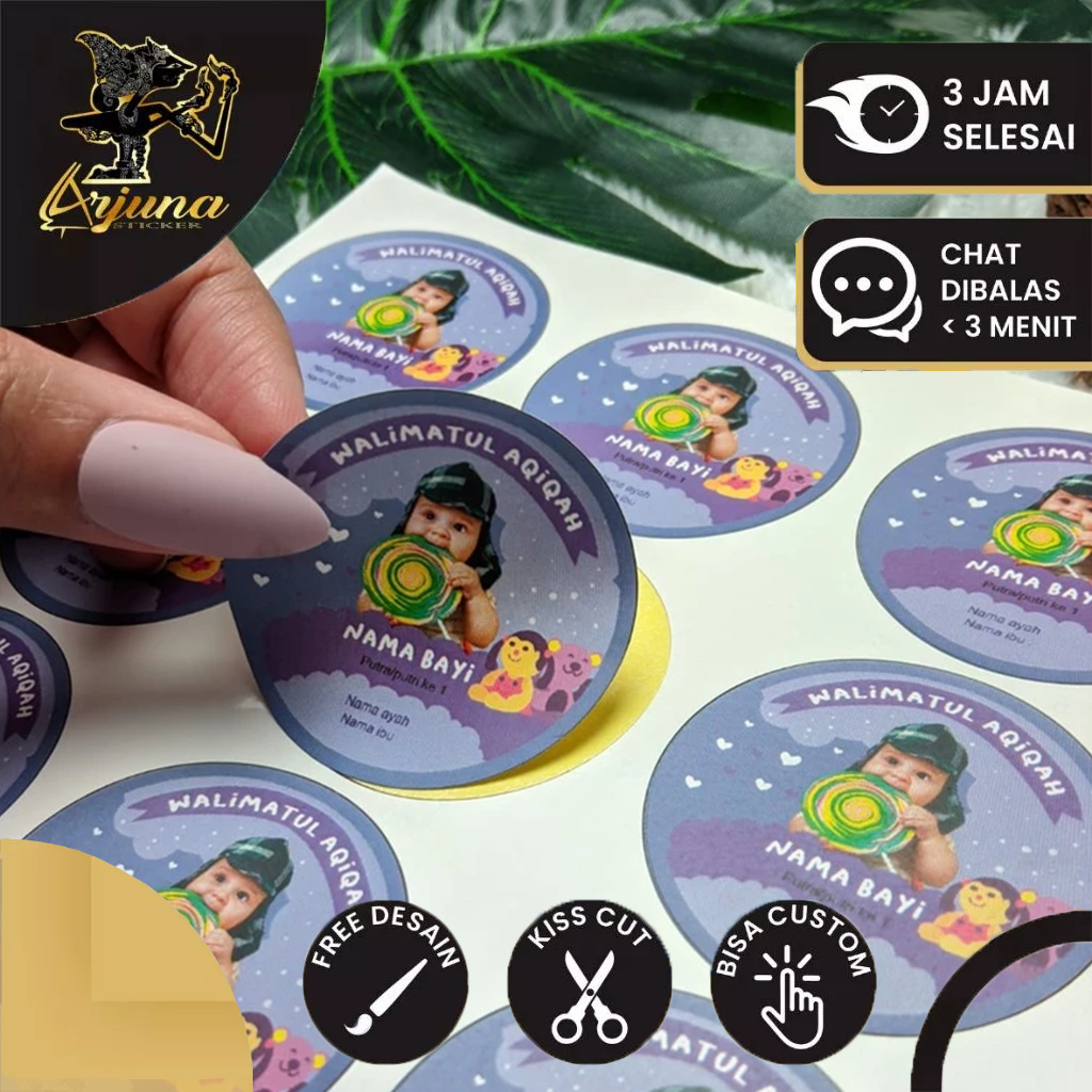 

2-4 Stiker Tasyakuran Aqiqah Bayi Custom Akikah Arjuna Sticker Ikkah Iqqah Syukuran