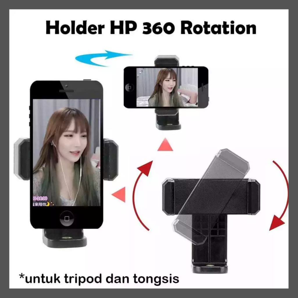 Holder T Universal Untuk Penahan Pegangan Handphone | Tempat Hp Di Tripod Tongsis Rotasi Putar 360