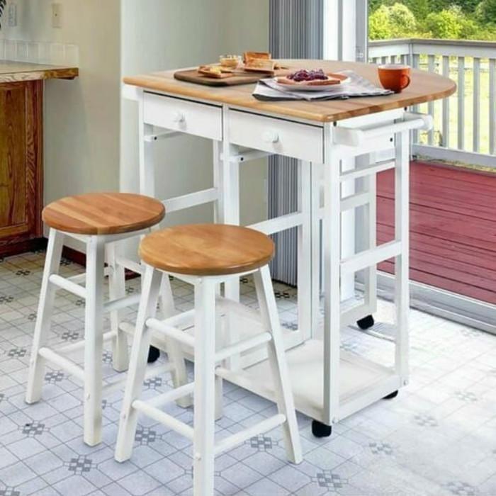 Set Meja Makan Lipat Portable - Kursi Makan Bulat Minimalis - Bangku | Mebel Jepara