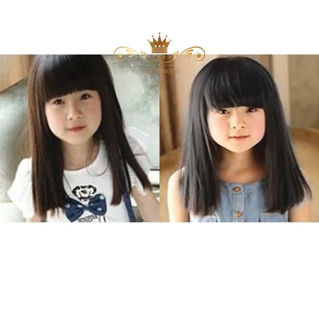 Rambut Palsu / Wig Anak Perempuan Model Lurus Panjang Sedada Warna Hitam & Coklat Tua usia 6 bulan