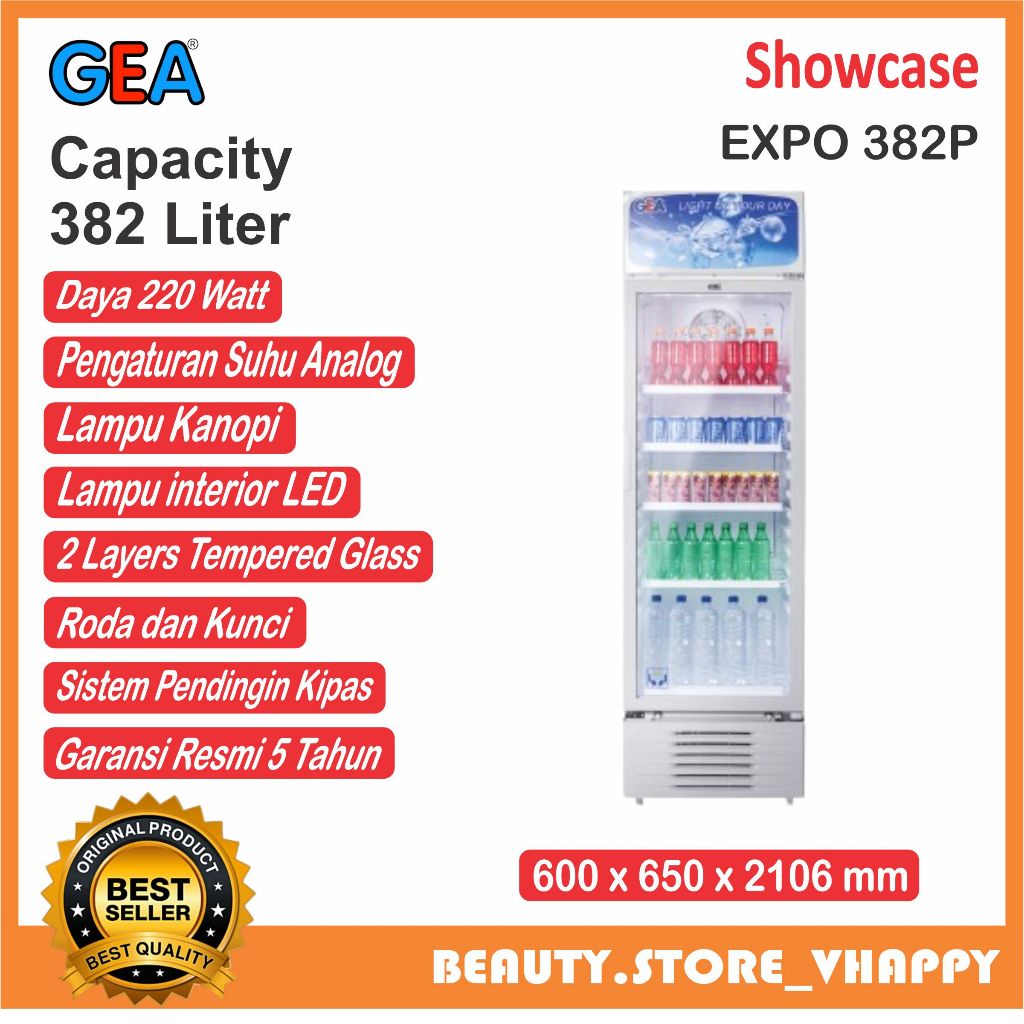 Showcase 1 Pintu GEA 5 Rak 382 Liter Display Cooler EXPO-382P Garansi Resmi