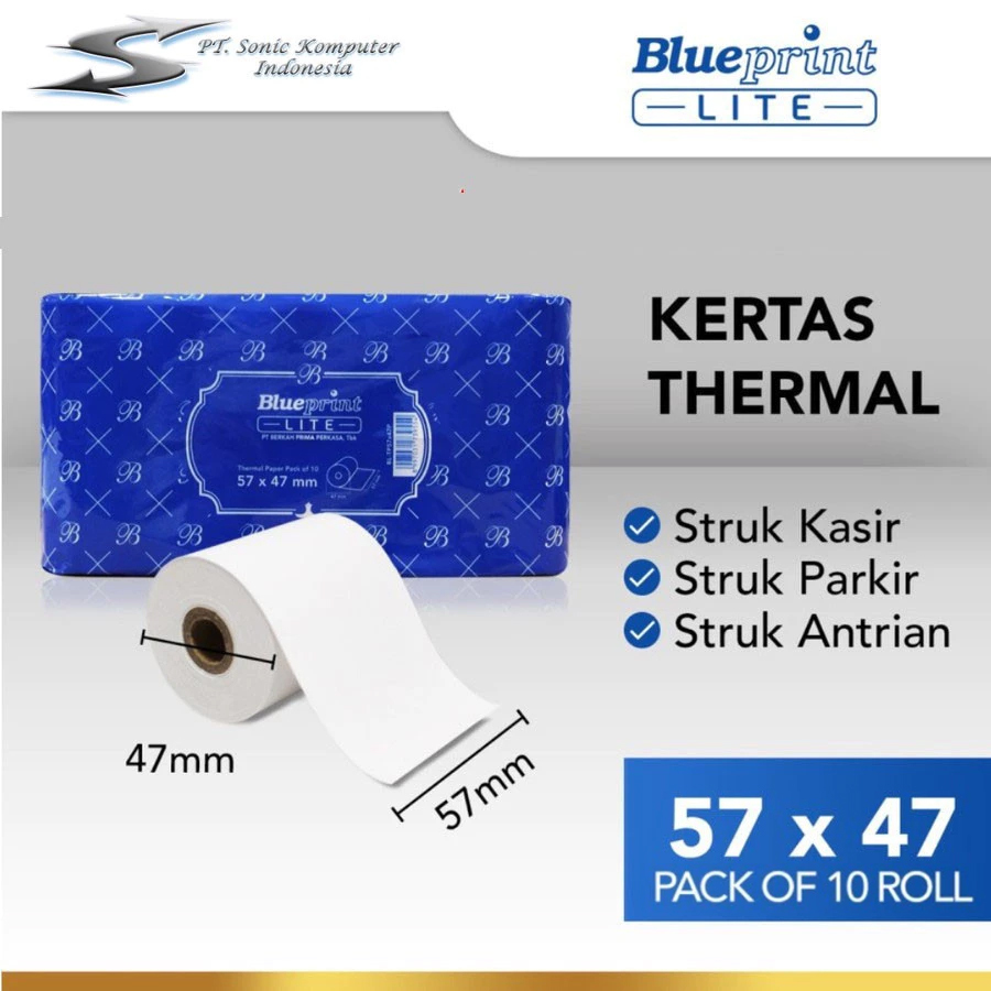 

Kertas Thermal Paper 57x47 mm 1 Pack isi 10 Struk Kasir Nota BLUEPRINT Lite 57 x 47