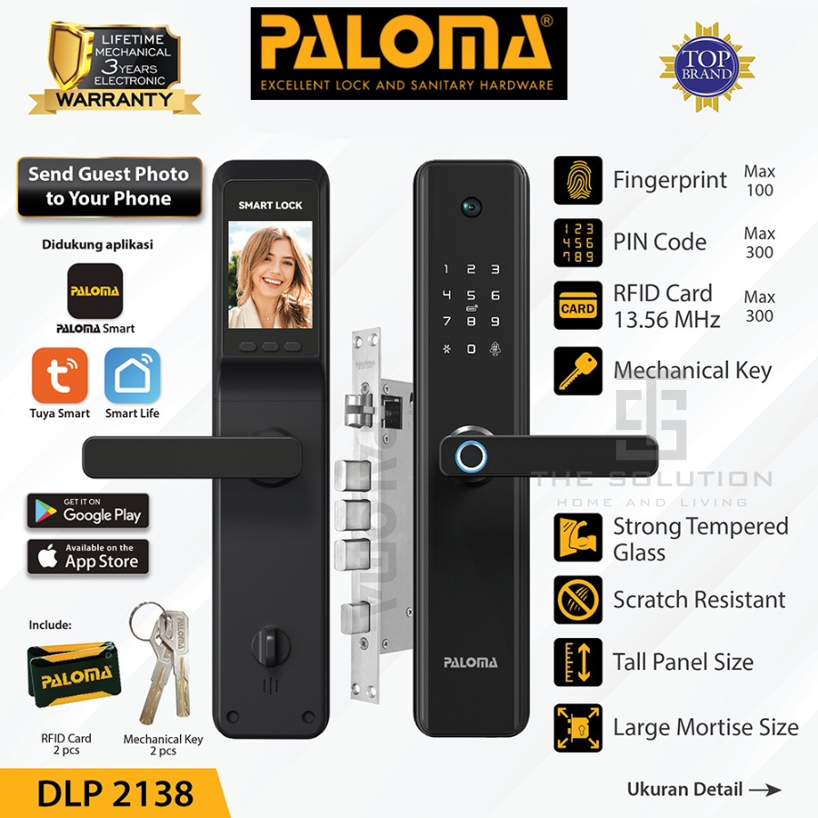 DIGITAL LOCK PALOMA DLP 2138 Smart Lock Camera Door Viewer Kunci Pintu Digital Door Handle Pintar Sm