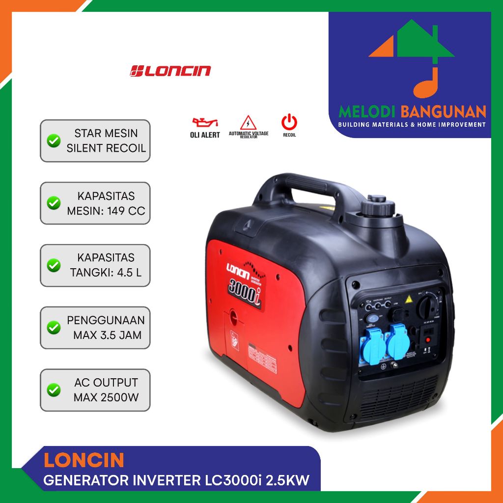 Loncin - Mesin Genset Generator Listrik Portable Lc 3000i Lc3000i 2500 W