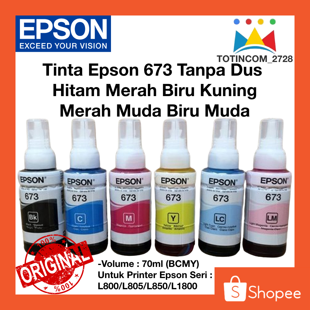 Epson 673 Series Tinta Printer untuk L800 L805 L850 L1800 Baru isi 70ml Original Segel