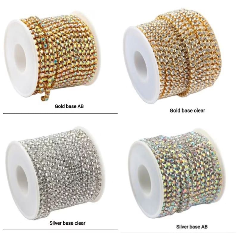 Crystal Chain Roll SS12 SS16 Gold Silver 1 Roll 10Yard Rhinestone