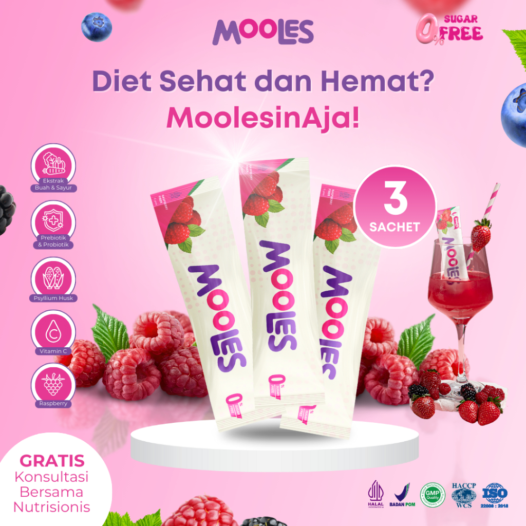 Mooles Fiber - Kemasan 3 Sachet - Diet & Detox Pelangsing Badan