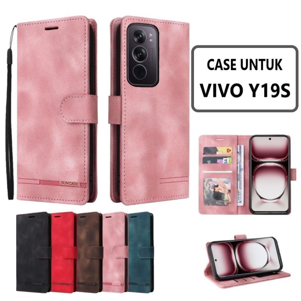 Casing VIVO Y19S model flip buka tutup case kulit ada tempat foto dan kartu juga tali hp flip cover