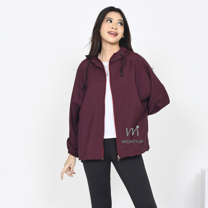 Mighty.Up - Jaket Olahraga Parasut Polos Pria/Wanita  Sauna Suit, Jogging, Lari, Bersepeda, Despo, G