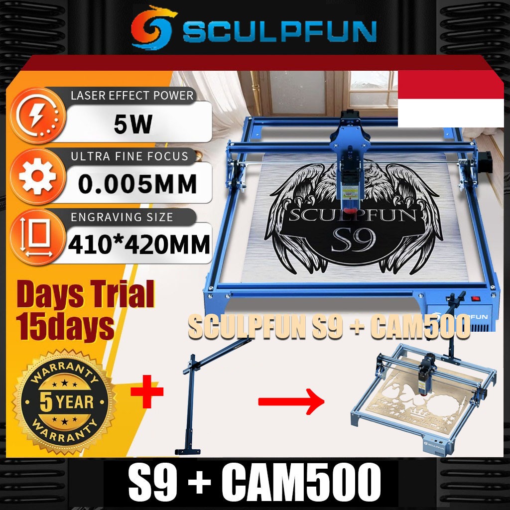 ⭐SCULPFUN S9 + CAM500⭐5W Mesin laser cutting acrylic Laser Engraving  Machine Kulit ukiran, kayu