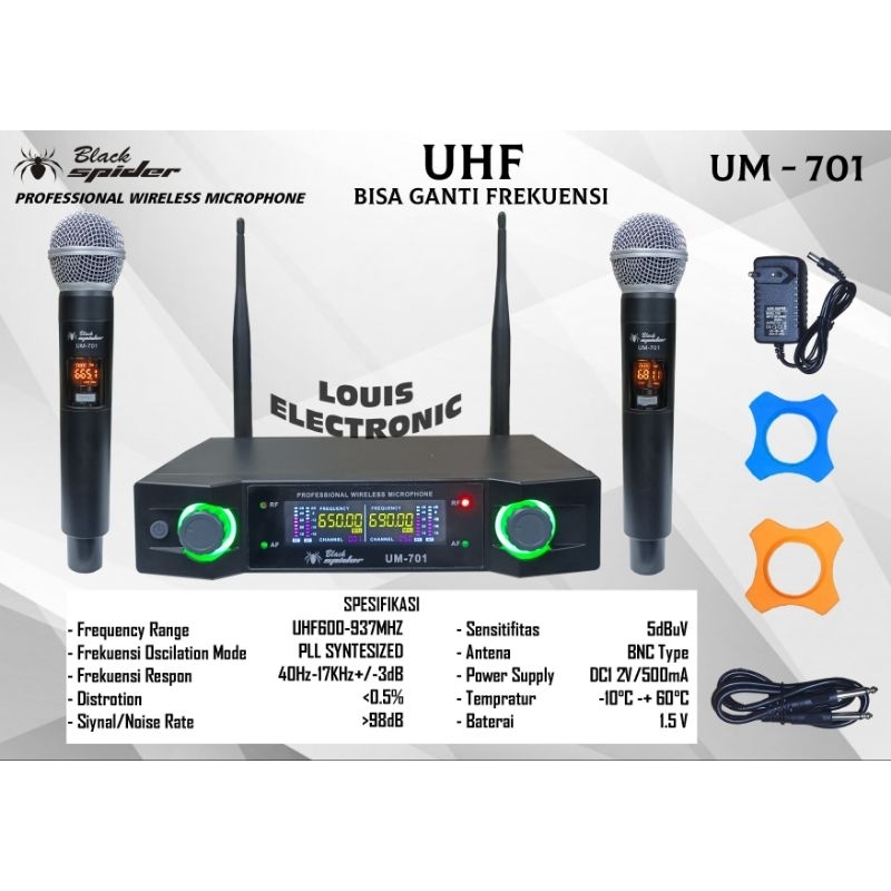 Mic Microphone Wireless Black Spider UM-701 UHF Original Wireless Vocal ( 2 Mic Handle )