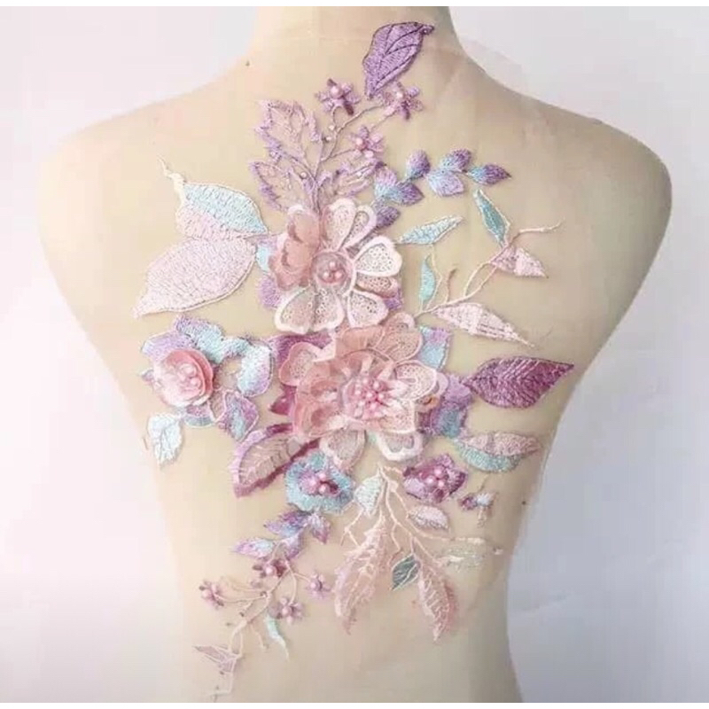 Aplikasi Bunga 3D Bordir Tempel Lace Bordir Bunga 3D 12 Pcs